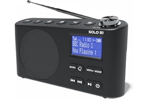 DAB/DAB+ & FM Portable Digital Radio | Bluetooth | Rechargeable Battery | Dual Alarms & Sleep Timer | Perfect for Home, Office or Outdoors | AZATOM Solo B1 (Black)