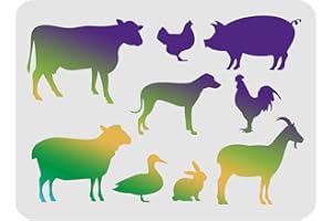 FINGERINSPIRE Modèle de pochoirs pour Animaux de la Ferme 29.7x21cm en Plastique Poulet Chien Canard Dessin Peinture pochoirs Vache Cochon Mouton pochoirs pochoirs réutilisables pour la Peinture