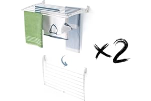 foxydry Fold, Stendibiancheria da parete, Stendino Verticale, Pieghevole da Interno e Esterno in Alluminio e Acciaio 82x50x50 cm (Bianco - Chiusura Verso il basso, 2x Fold 80)