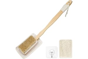 ZEATO Body Brush Back Scrubber with Natural Soft & Stiff Bristles Loofah - Anti Slip Long Handle Bath Brush for Shower & Bath Use for Wet or Dry Brushing Exfoliating Washing Massage Bathing