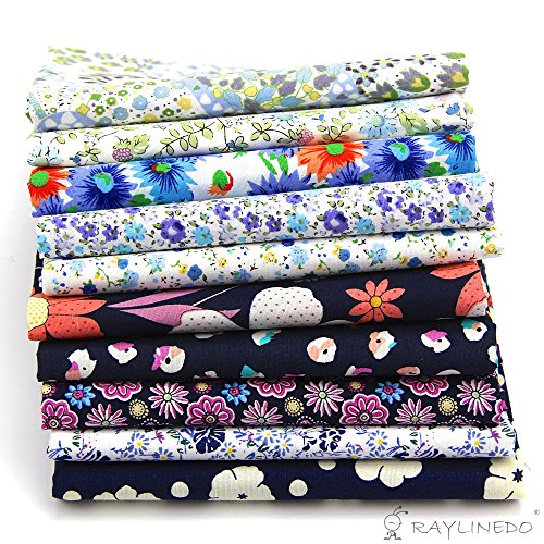 RayLineDo® 10 Stück Verschiedene Muster Multi Color 100% Baumwolle Popelin Stoff Fat Quarter Bundle 18 „x 22“ Patchwork Quilten Stoff Navy und Blue Series - 2