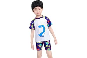 NautySaurs Zweiteiliger Badeanzug für Jungen UV Badeanzug Dinosaurier Hai Strandkleidung Badeshort Badeshirt Set