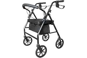QUAHOM Lightweight Folding Mobility Aids, Mobility Walker Rollator 4 Wheel with Padded Seat, Lockable Brakes and Bag, Walking Frame for The Elderly or Disabled (Black)