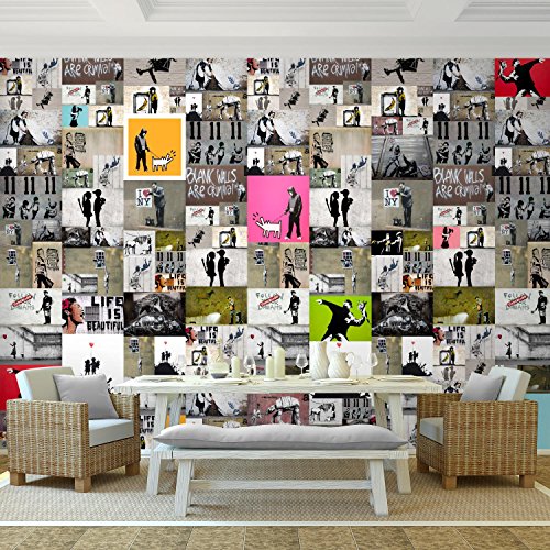 Fototapete Banksy Mosaik 396 x 280 cm – Vliestapete – Wandtapete – Vlies Phototapete – Wand – Wandbilder XXL – !!! 100% MADE IN GERMANY !!! Runa Tapete 9084012a - 2
