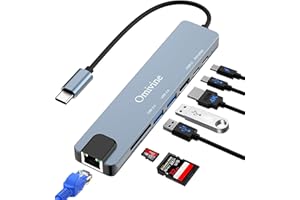 OMIVINE 8-In-1 USB-C Hub mit 1G Ethernet, PD 100W, 4K HDMI, 2 X USB 3.0, 1 X C, SD/TF Kartenleser, Typ-C Splitter Adapter für iPhone 16/15, MacBook, iPad, Samsung, MacBook, Surface, Dell, Laptop, PS4, TV