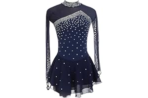 Youthful flying Damen Eiskunstlaufkleid Lange Ärmel Wettbewerb Darbietung Rhythmischen Gymnastik Tanzkleidung(Size:XL,Color:Blau)