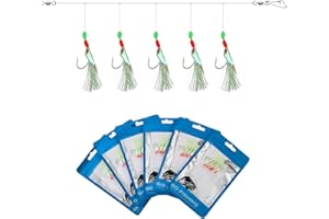 Luroad 6 Set Ami da Pesca in Mare 30 Ganci, pre Legato Piume di Sgombro Rigs con Perline Luminose Bionic Insetti Volanti Lure Rigs per Sgombro, Pollock, Merluzzo, Aringa (Flash Fluro)