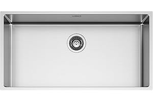 EVHOC Évier de Design pour Cuisine 1 Cuve LUMIUM XXL à Montage par-dessus, Lavabo de Cuisine en Acier Inoxydable avec Une Seule Cuve et Finition Satinée, Bonde Incluse, Fabriqué en Italie, 84x44 cm