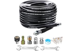 AIM Tools 30M Tubo di Sonda Sturatubi per Idropulitrici, 5800 PSI Tubo Flessibile per Pulizia, 1/4" NPT, Raccordo M22 14 mm, Ugello a Getto e Ugello Rotante, Kit di Pulizia per Tubi di Scarico