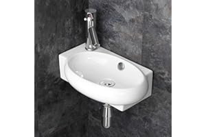 Clickbasin | Narrow 420mm x 270mm Cloakroom White Ceramic Left Hand Basin | Wall Mounted or Countertop | Lecce