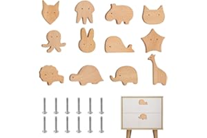 EUIEUT 12 Pcs Poignée Meuble Bois Mignon, Bouton de Tiroir en Forme d'Animal, Boutons de Portes pour Placards avec 12 Vis, Petites Poignées Armoire Enfant, pour Porte Penderie Commode Coiffeuse