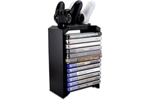 Redlution PS4 Games Charger Storage Tower, Playstation 4 Controller Dual Charging Dock Station & Multifunctional Vertical Stand for Dualshock 4