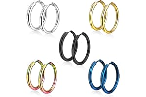 EPOCH WORLD 5 Paires 15mm Acier Inoxydable Boucles d’Oreilles Anneaux Homme Femme, Boucles d’Oreille Créole Piercing, Boucles d'Oreilles Homme Noir Argent, Bijoux Boucle d Oreille Petite Creole Or Dormeuse