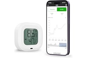 ORIA Termómetro Higrómetro Digital, Bluetooth Sensor de Humedad de Temperatura con Pantalla LCD, Termometro Inalámbrica con Alerta de Alarma, Soporte Android y iPhone para Hogar, Oficina