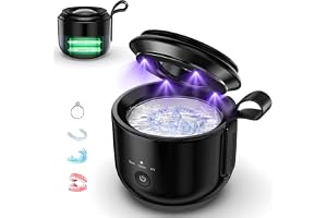 Trådlös ultraljuds-bitskene-rengörare 48 kHz, ultraljudsprotesrengöring 125 ml med UV-ljus för tandborsthuvuden, smycken, 3 m