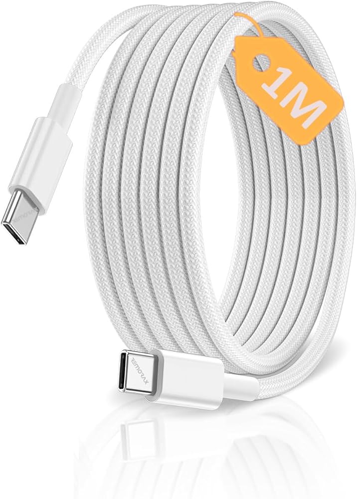 Type C-C, ÖRGÜLÜ ve GÜÇLENDİRİLMİŞ BOYUN, 1Metre, 60Watt Hızlı Şarj Kablosu (1Ad x 1Metre Beyaz)