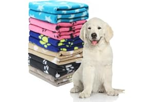 GELUODE Paquete de 6 mantas de forro polar suave para cachorros, lavables, con estampado de patas, para mascotas, gatos, gatitos, conejillos de indias (60 x 70 cm, multicolor)