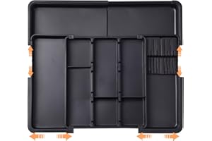 ZHUIYIWIN Portaposate Espandibile da Cucina con 2 Ceppi Rimovibili per Coltelli, Organizer Regolabile per Posate e Utensili da Cassetto (Nero 2)