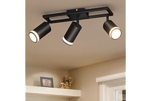 Dehobo Lampa sufitowa LED z 3 punktami, nowoczesne podwójne obrotowe lampy sufitowe GU10, czarna lampa sufitowa z 3 punktami, do kuchni, sypialni, salonu, przedpokoju, jadalni, bez żarówek