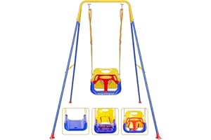 FCOUMY Balancoire Bebe 3 en 1, Balancoire pour Enfant Intérieure/Extérieure avec Support en Métal Pliable, Convient Aux Enfants De Tous âges, Facile à Assembler et à Ranger