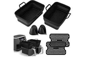 WISETEN Heißluftfritteuse Zubehör Set für Ninja, Wiederverwendbare faltbare Silikon Luftfritiereinlagen, Silikon Topf mit Silikonhandschuhen für Air fryer Ninja AF300EU AF400EU, Backofen, Mikrowelle