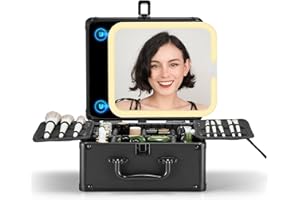 ‎OMIRO OMIRO Make Up Box mit Beleuchtetem Spiegel, Kosmetikkoffer mit Abnehmbarem Magnetspiegel (Schwarz)