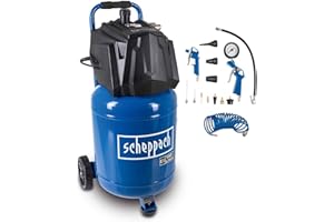 Scheppach Compresseur d’air HC35V – 1500 W – Compresseur vertical – 10 bar – Cuve 30 L – 180 L/min – Sans huile – Manomètre et régulateur de pression (HC35V avec 13 accessoires inclus)