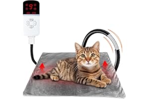 Afenau Pet Heating Pad, 45 * 45cm Cat Heat Pad with 9 Temperatures & 5 Timers, Heated Dog Bed with Velvet Cover & Anti Bite Cable, Cat Heating pad, Heated cat Blanket for Small Pets
