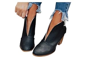 GODOM Damen Stiefeletten Lauschig Ankle Boots mit Blockabsatz Comfort Bestickt Glattleder Frauen Ankle Boots Bootie Herbst Winter Stiefel Stiefelette Knöchel Schuhe Worker Boots Schneestiefel Damen Schuhe