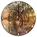 Produktbild herbstliche Landschaft im Morgengrauen Kunst Buntstift Effekt, Wanduhr Durchmesser 48cm mit schwarzen spitzen Zeigern und Ziffernblatt, Dekoartikel, Designuhr, Aluverbund sehr schön für Wohnzimmer, Kinderzimmer, Arbeitszimmer