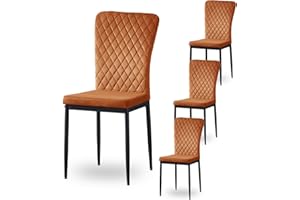 AINPECCA Velvet Orange Dining Chairs Set of 4- Armless High Back Upholstered Soft Seat with Black Metal Legs for Dining Room, Kitchen Room (Orange, 4)