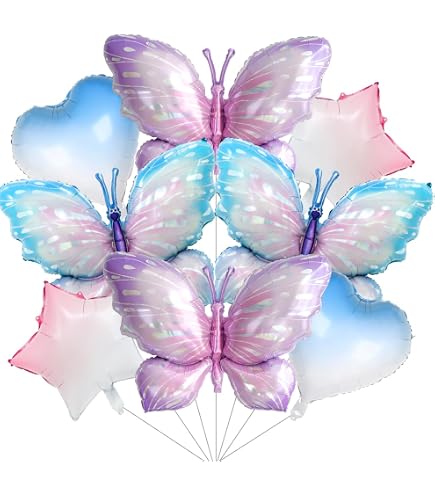4D Schmetterling Folienballons 2er-Set – Metallisch Glänzend, Für Geburtstag, Hochzeit, Baby Shower