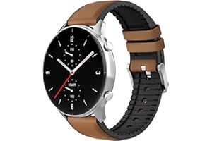 MoKo Armband Kompatibel mit Amazfit GTR 4/GTR 3 Pro/GTR 3/GTR 2/GTR 2e/GTR 47mm/Stratos 3/Stratos 2, 22mm Hybrid Leder Silikon Ersatzarmband Uhrenarmband, Braun
