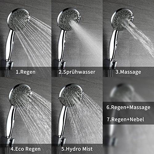 Homelody Handbrause mit 7 Strahlarten Strahlfunktionen Brausekopf Brause Wasserspar Regendusche Multifunktions Duschkopf Duschbrause Grau Verchromt - 2
