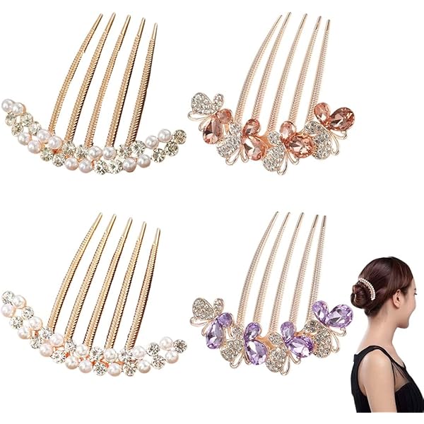 Set 2 Pettini Laterali Con Strass Argento - Accessorio Capelli Sposa, Fermagli Floreali - Foto 3