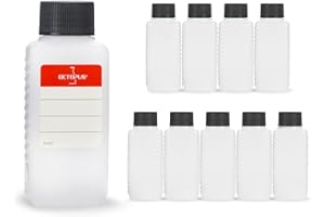 Octopus 10 x 100 ml butelki z tworzywa sztucznego, butelki plastikowe HDPE z czarnymi zakrętkami, puste butelki z czarnymi zakrętkami, kwadratowe butelki z 10 etykietami do opisywania