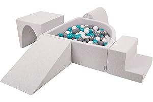 KiddyMoon Area di Gioco in Schiuma con Quarto Angolare Piscina di Palline (300 Palline) per Bambini, Grigioch:Grigio/Bianco/Turchese
