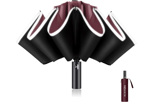 XIXVON Parapluie Pro | Parapluie Inversé, Protection UV 50+ à 99%, Bande De SéCurité RéFléChissante, RéSistant Au Vent, Portable, Automatique, Pliant