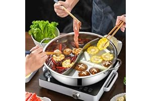 ARMYJY Pot Shabu à double paroi en acier inoxydable de 30 cm avec séparateur, séparateur,Double poignée casserole double compartiment,Convient pour les cuisinières à induction