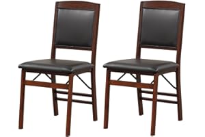 GiantexUK Folding Dining Chairs Set of 2/4, Upholstered Kitchen Chairs with Rubber Wood Legs, Padded Seat and Backrest, PVC Leather Side Seating for Dining Living Room (2, Black+Brown, 43 x 55 x 87cm)