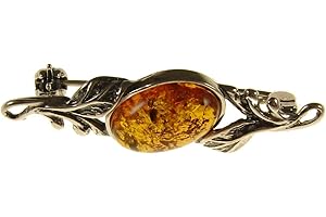 SA BROOCHES Baltic amber and sterling silver 925 cognac brooch pin