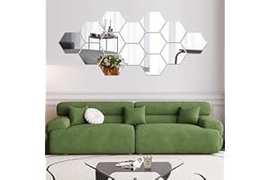 MCLEULLA 12 Pcs Acrylic Mirror Wall Stickers Hexagon Plastic Wall Stickers for Home Decor Living Room Bedroom Over Sofa or TV Gold (silver)