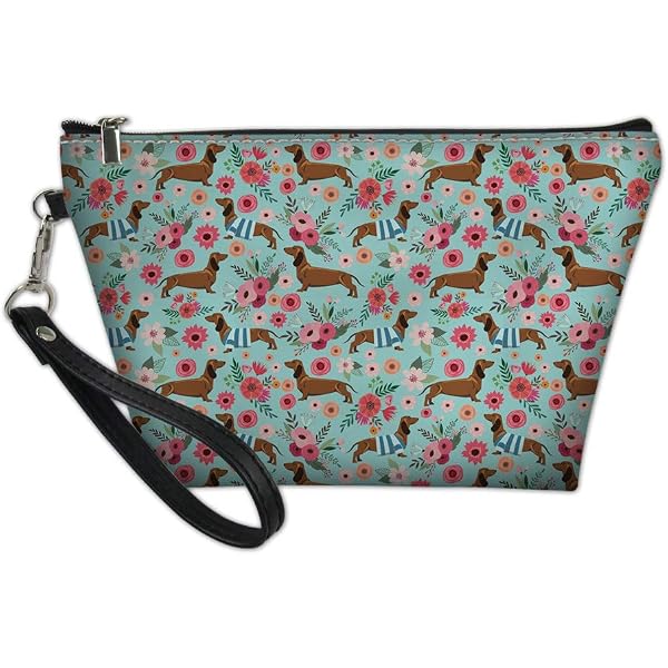 HUGS IDEA Make-up-Tasche Mit Dackel-Motiv – PU-Leder, 21,5x14,5x6,5 Cm, Wasserabweisend, Mit Abnehmbarem Griff