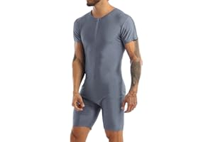 winying Maillot de Corps Sport Homme Body T-Shirt Manche Courte Justaucorps Danse Gymnastique Competition Bodysuit Shirt Soirée Cocktail Bal Fête Leotard Dance M-XXL