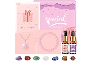 BaiCai Healing Crystals Birthday Gifts for Women, Rose Quartz Crystals Set Relaxation Gifts for Women Chakra Crystals Kit Energy Crystal Jewelry Birthday Present for Friends, Sister,Mum