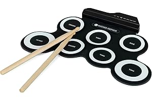 WICKED GIZMOS WG WICKED GIZMOS Electronic Drum Mat – Portable Roll Up Digital Music Pad Instrument for Beginners and Children - Learn to Play and Record your Own Beats – Digital Snare Tom Crash Ride Pedal Sticks