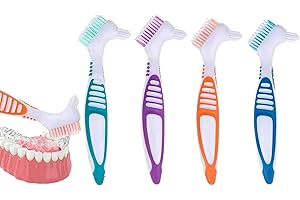 LEUUD 4 Piezas Cepillos de Limpieza de Dientes, Cepillos de Prótesis Portátiles de Doble Punta, Cepillo Dentadura Postiza, Cepillo Dientes, Cepillos de Prótesis para Cuidado Dentaduras Postizas