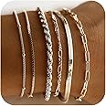 DEARMAY Gold Bracelets for Women Waterproof, 14K Real Gold Jewelry Sets for Women Trendy Thin Dainty Stackable Cuban Link Paperclip Chain Bracelet Pack Fashion Accessories Gifts for Womens, 6.5"+2",