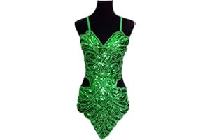 Grouptap Latin women dance fancy sequin backless ballroom star show dress blue/green top (no skirt) for tango samba rumba ladies outfit