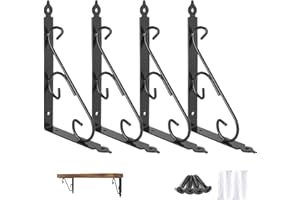 Ouvin Decorative Wall Shelf Brackets 4 Pack 12inch Heavy Duty L Corner Brace Shelf Support Floating Metal Brackets with Screws (12inch) Black